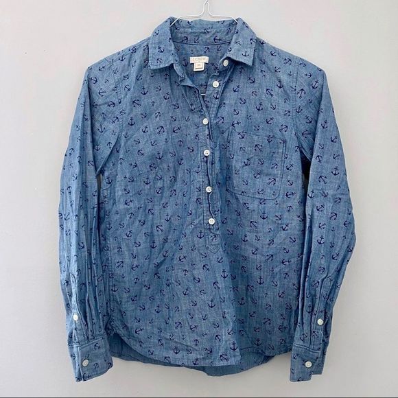 J.Crew Factory anchor print chambray popover shirt - Picture 1 of 4